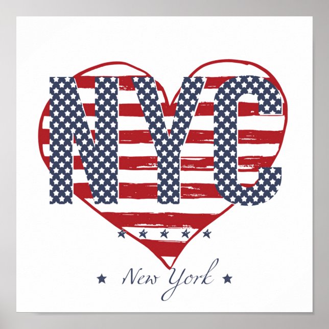 NYC American Flagga Heart Poster (Framsidan)