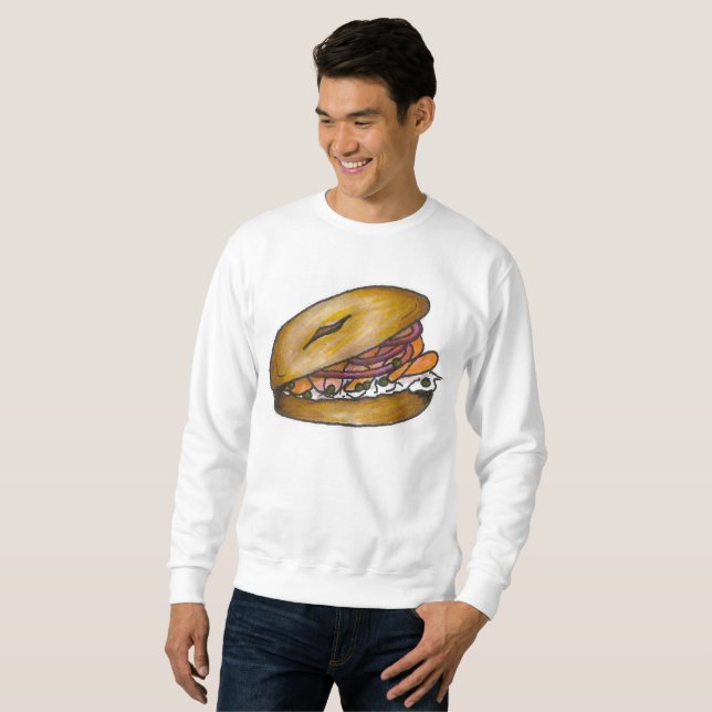 NYC Bagel Onion Cream Cheese Lox Capers Sweatshirt (Hel framsida)