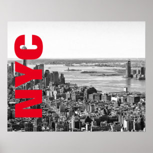 NYC Black White Red New York City Skyline Poster