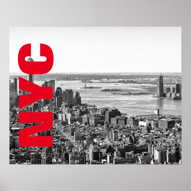 NYC Black White Red New York City Skyline Poster (Framsidan)