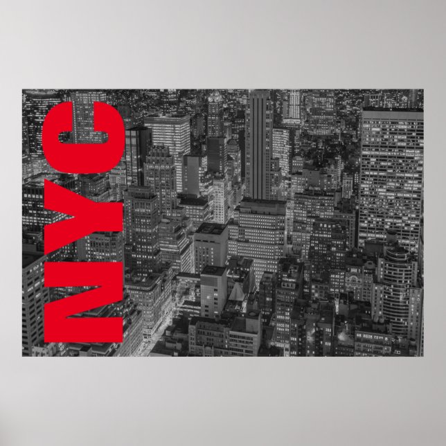 NYC Black White Red New York City Skyline Poster (Framsidan)