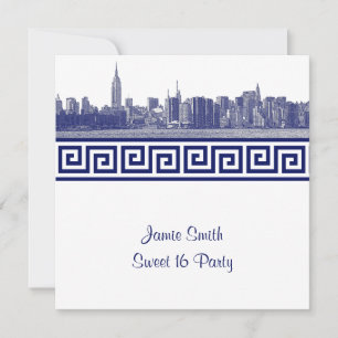 NYC Bred Panorama Etsning BW GK Sweet Sixteen SQ B Inbjudningar