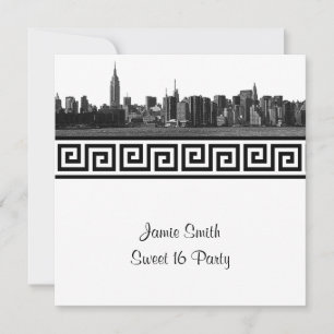 NYC Bred Panorama Graverad BW GK Sweet Sixteen SQ Inbjudningar