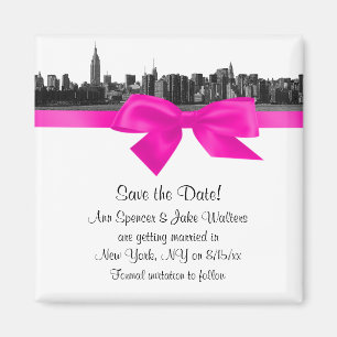 NYC Bred Panorama Graverad i svartvitt Hot Pink Sa Magnet