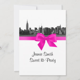 NYC Bred Panorama Graverad i svartvitt Rosa Sweet Inbjudningar