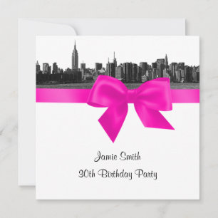 NYC Bred Panoramaetsning BW Hot Pink Födelsedagsfe Inbjudningar