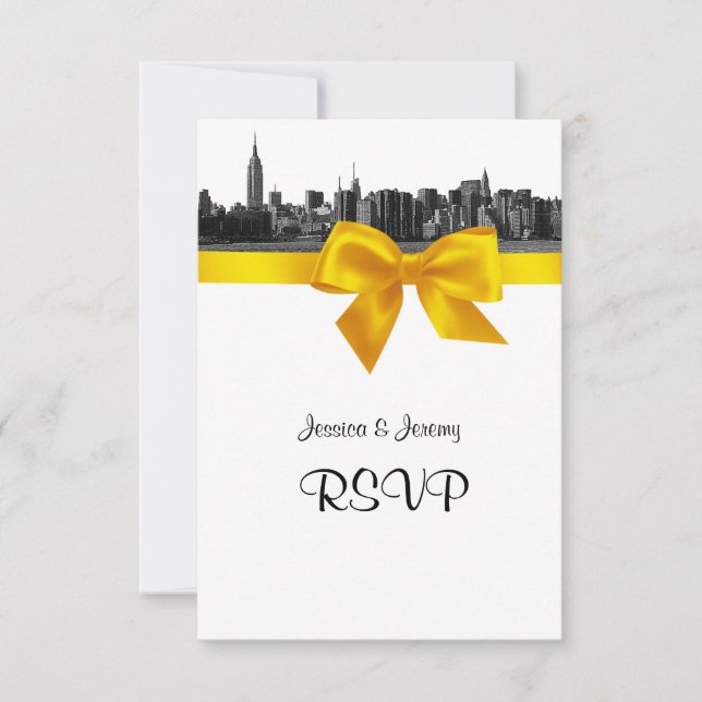 NYC Bred Siluett Etched BW Gul RSVP #2 OSA Kort (Framsida)