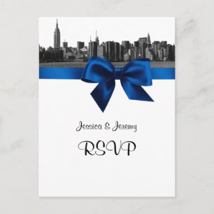 NYC Bred Siluett Etsad BW Royalblå RSVP 1 Inbjudan Vykort