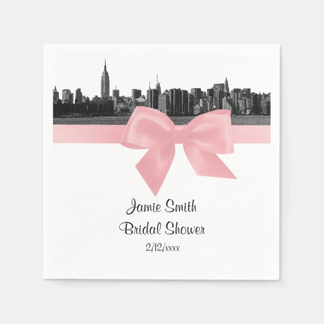 NYC Bred Siluett Graverad BW Ljus Rosa Band Pappersservett (Framsidan)