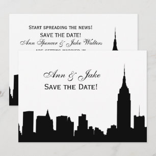 NYC Breda Siluett DIY BG Färg Spara Datum WhR Inbjudningar
