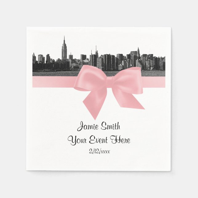 NYC Breda Siluett Etsad BW Ljus Rosa Band Pappersservett (Framsidan)