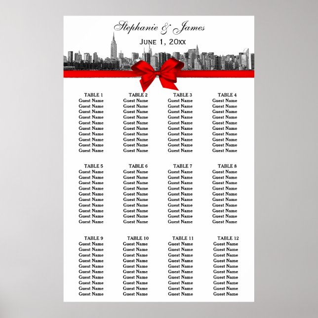 NYC Breda Siluett Etsad BW Röd Slinga Poster (Framsidan)