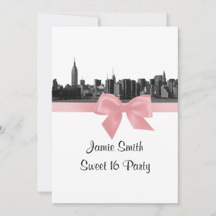 NYC Breda Siluett Etsad BW Rosa Sweet Sixteen Inbjudningar