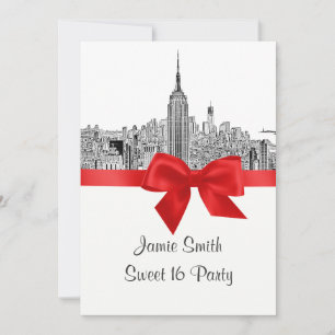 NYC Breda Siluett Graverad Sweet Sixteen Inbjudningar