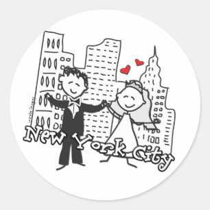 NYC Bride and Groom Bröllop Runt Klistermärke