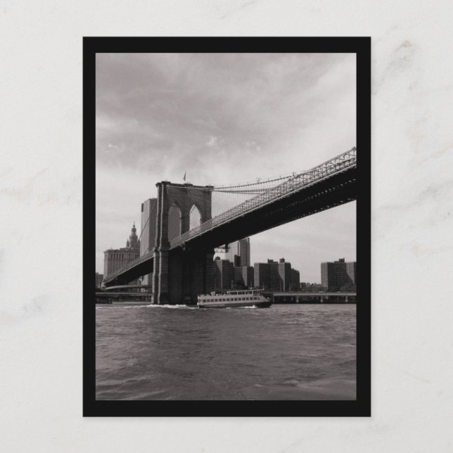 NYC Brooklyn Bridge B&W Vykort (Framsida)
