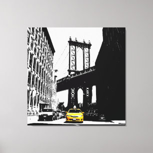 Nyc Brooklyn Bridge Gult Taxi New York City Canvastryck