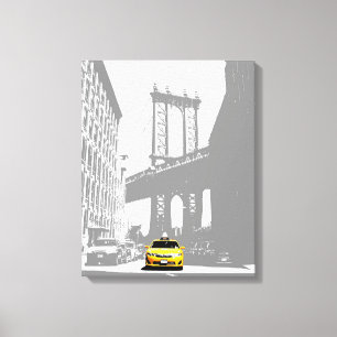 Nyc Brooklyn Bridge Gult Taxi New York City Canvastryck