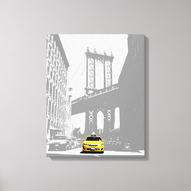 Nyc Brooklyn Bridge Gult Taxi New York City Canvastryck (Framsida)