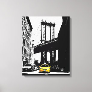 Nyc Brooklyn Bridge Gult Taxi New York City Canvastryck