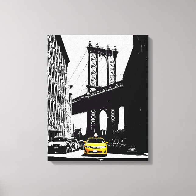 Nyc Brooklyn Bridge Gult Taxi New York City Canvastryck (Framsida)