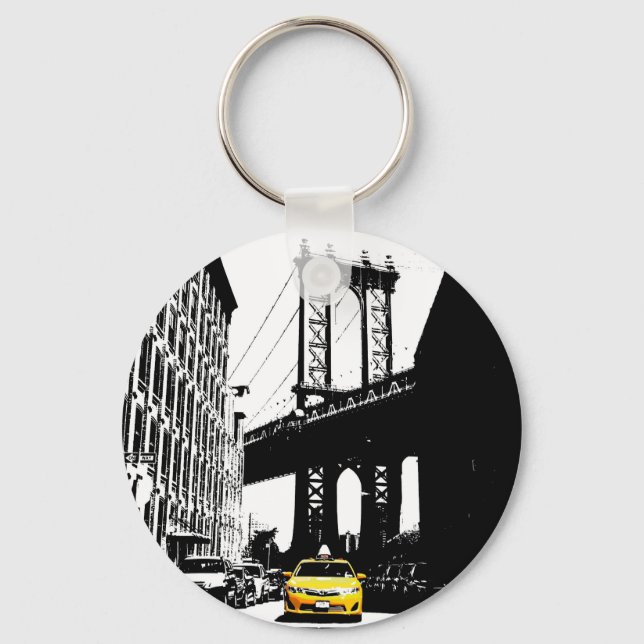 Nyc Brooklyn Bridge Gult Taxi New York City Nyckelring (Framsida)