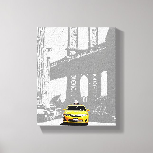 Nyc Brooklyn Bridge New York City Gult Taxi Canvastryck (Framsida)