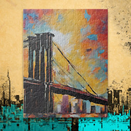 NYC Brooklyn Bridge Solnedgång Stadssiluett Pussel