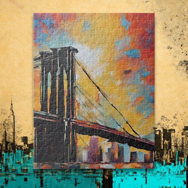 NYC Brooklyn Bridge Solnedgång Stadssiluett Pussel (Skapare uppladdad)