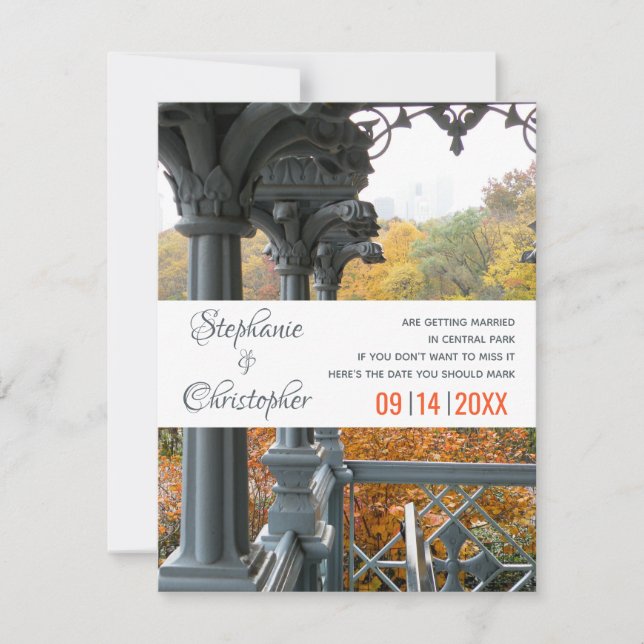 NYC Central Park Dam Pavilion Bröllop Spara Datumet (Framsida)