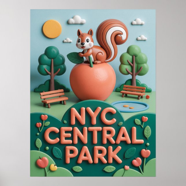 Nyc central park med lekande ekorre poster (Framsidan)