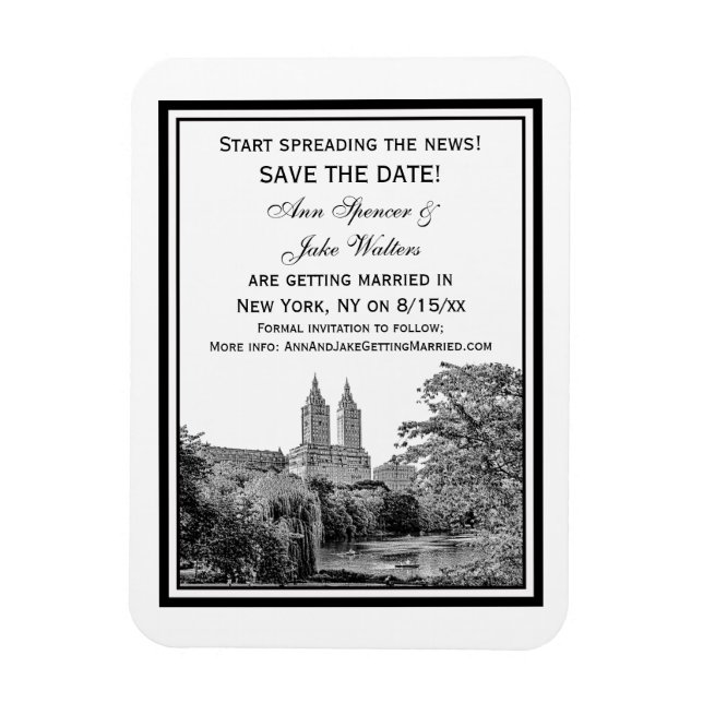 NYC Centrl Pk Sjö San Remo Etchd Spara datum Magnet (Vertikal)