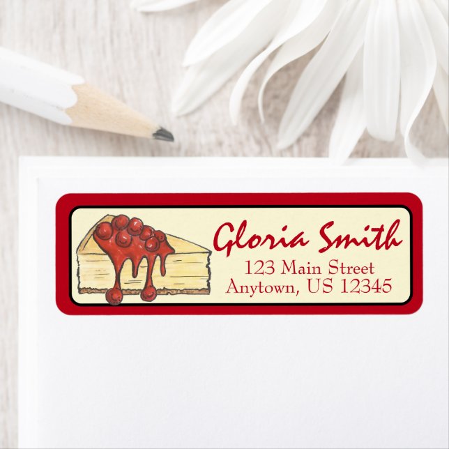 NYC Cherry Cheesecake Slice Dessert Baking Food Returadress Etikett (Insitu)