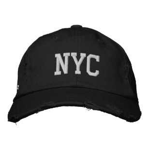 NYC DISTRESSEED CHINO TWILL CAP - SVART BRODERAD KEPS