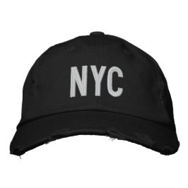 NYC DISTRESSESEED TWILL BASEBALL CAP BRODERAD KEPS