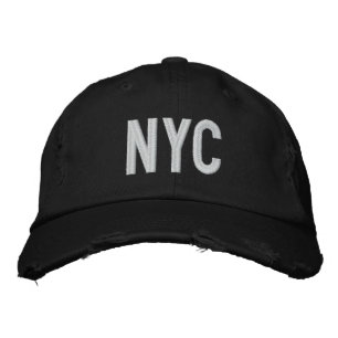 NYC DISTRESSESEED TWILL BASEBALL CAP BRODERAD KEPS