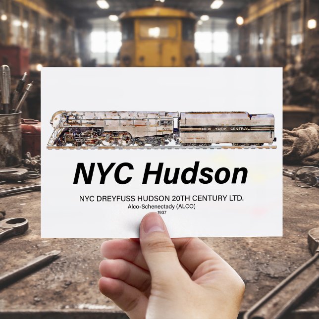 NYC Dreyfuss Hudson ånglok. Profil Vykort (NYC Dreyfuss Hudson Steam Locomotive. Profile. Postcard)