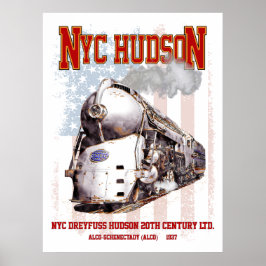 NYC Dreyfuss Hudson Locomotive. American flag Poster