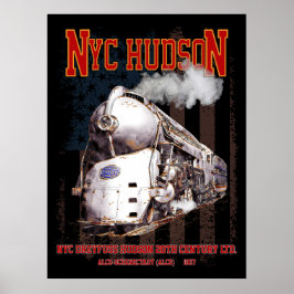 NYC Dreyfuss Hudson-lokomotiv. Amerikansk flagga Poster