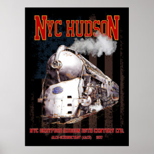 NYC Dreyfuss Hudson-lokomotiv. Amerikansk flagga Poster