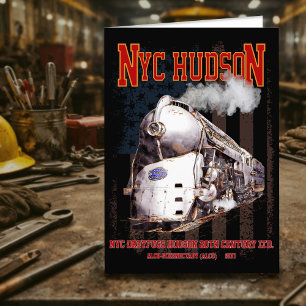 NYC Dreyfuss Hudson-lokomotiv. Amerikansk flagga Tack Kort