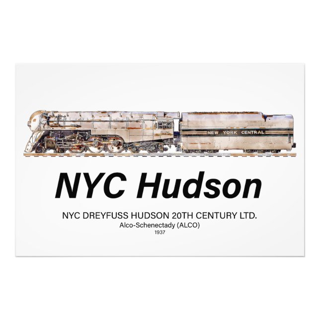 NYC Dreyfuss Hudson Steam Locomotive. Profile Fototryck (Framsidan)