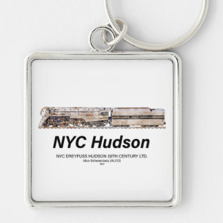 NYC Dreyfuss Hudson Steam Locomotive. Profile Fyrkantig Silverfärgad Nyckelring