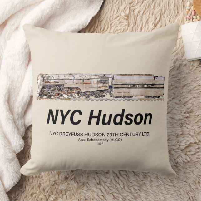 NYC Dreyfuss Hudson Steam Locomotive. Profile Kudde (Filt)