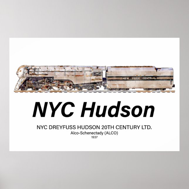 NYC Dreyfuss Hudson Steam Locomotive. Profile Poster (Framsidan)
