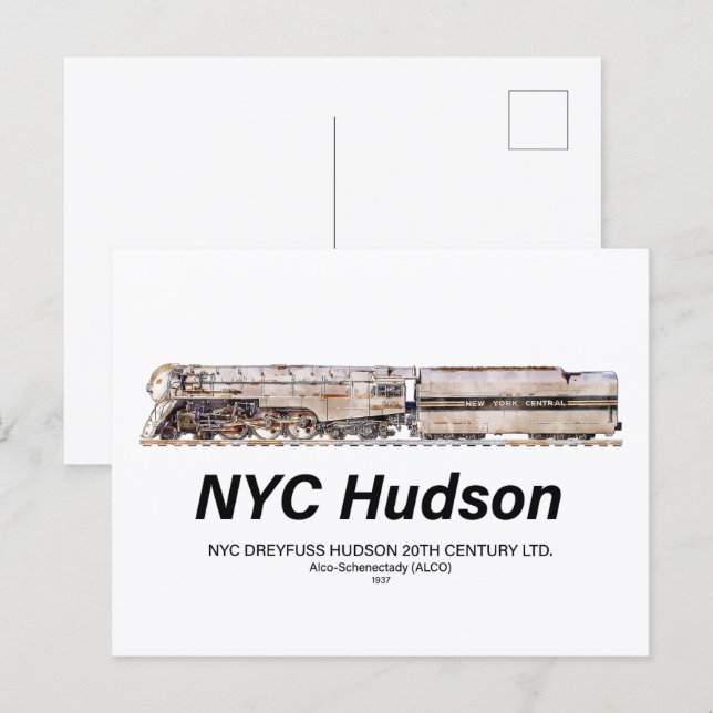 NYC Dreyfuss Hudson Steam Locomotive. Profile Vykort (Fram/baksida)