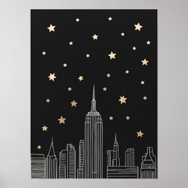 NYC Empire state Sketch I Starry Night Poster (Framsidan)