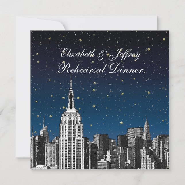 NYC ESB Siluett Etched Blå Stjärna Övningsmiddag Inbjudningar (Framsida)