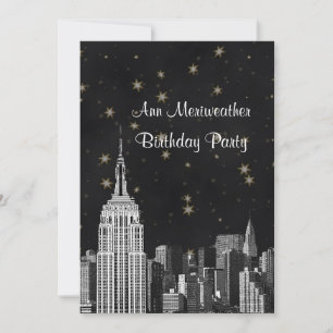 NYC ESB Siluett Etched Black Stjärnfödelsedag V Inbjudningar