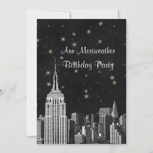 NYC ESB Siluett Etched Black Stjärnfödelsedag V Inbjudningar (Framsida)